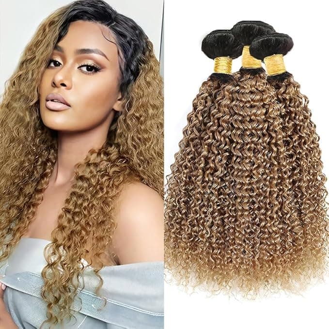 Honey Blonde Water Wave Bundles Human Hair T1B/27 Ombre Bundles Double Weft Brazilian Human Hair Sew-In Weave Extensions 10 12 14 Inch(Black Ombre Honey Blonde)