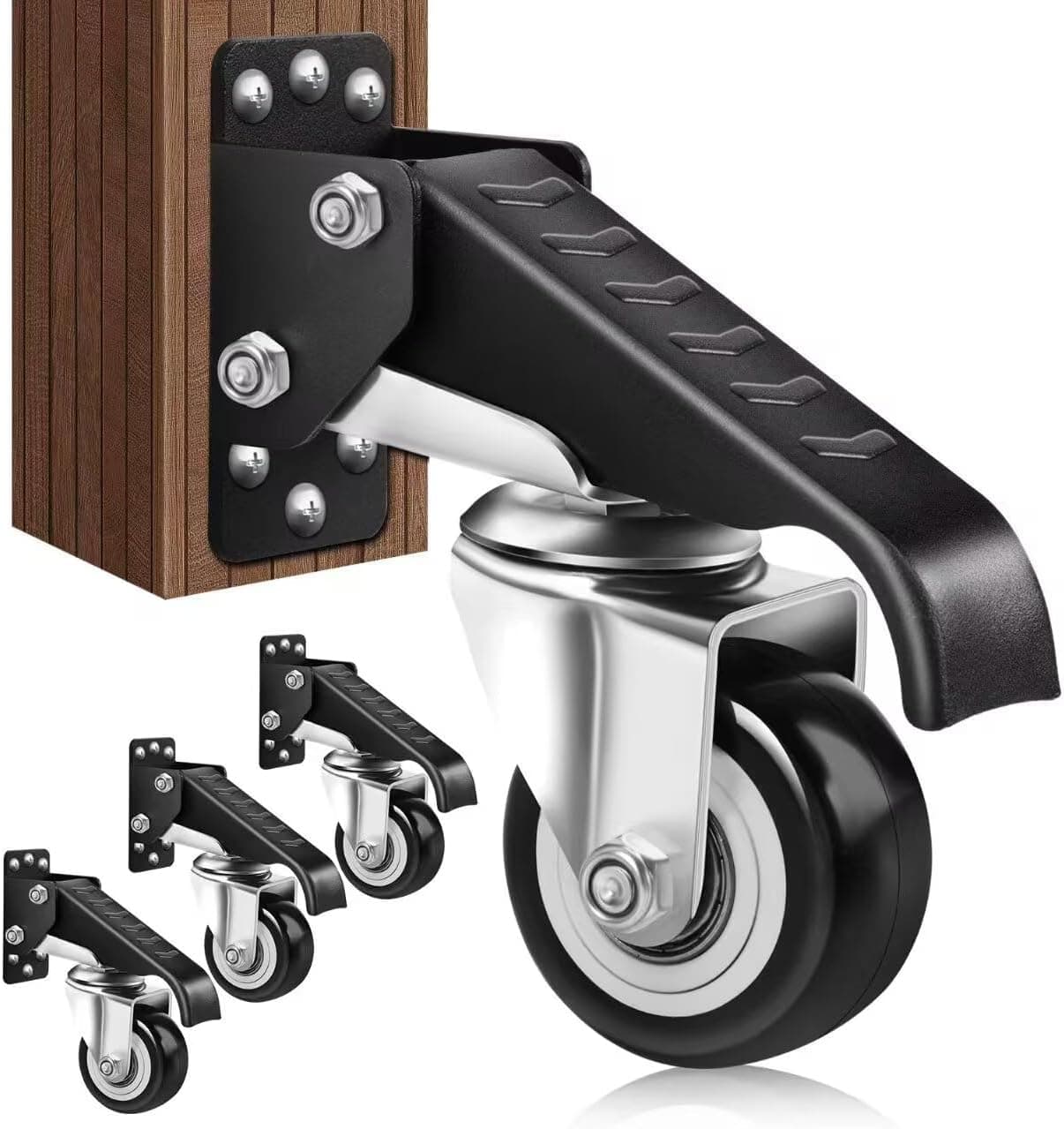 Retractable Workbench Casters Kit, Heavy Duty Workbenches Wheeels with 600 lbs Capacity, Adjustable Workbench Casters for Workbenches, Tables, and Cabinets, Easy to Install 4 Pack