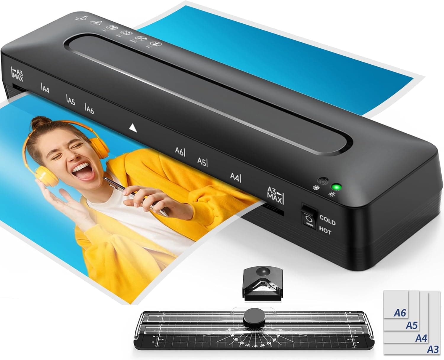 MAXDONE Laminator Machine 11x17-4-in-1 Thermal Cold 13 Inch Laminating Machine with Sheets, Paper Trimmer & Corner Rounder, ABS Jam Release & Fast Warm-up Laminator for A3/A4/A5, Home Office School