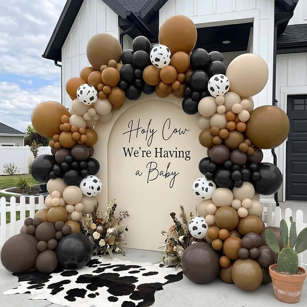 Double Stuffed First Rodeo Cowboy Balloon Arch Kit, 105Pcs Western Theme Matte Black Brown Tan Sand & Cow Print Balloons for Baby Shower Birthday Boho Farm Wild Party - image 1