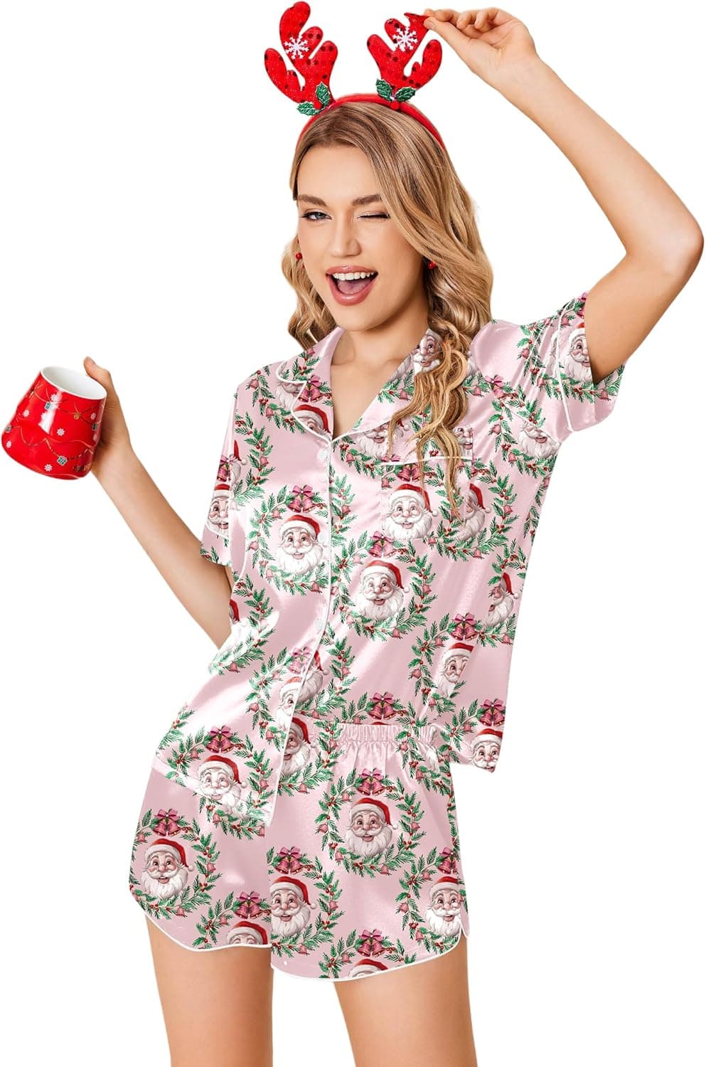 Ekouaer Womens Silk Satin Pajamas Set Short Sleeve Sleepwear Button Down Loungewear 2 Piece Pjs Shorts Set S-5X Plus Size - image 1