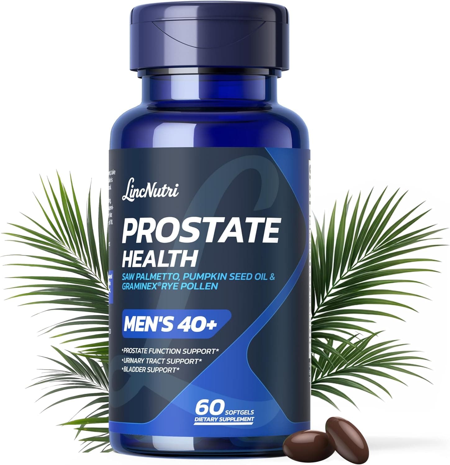 Prostate Health Supplements for Men 40+ – Pharmaceutical-Grade Saw Palmetto with Pumpkin Seed Oil & Graminex – DHT Blocker for Urinary Flow, Bladder Control & Hair – 60 Softgels