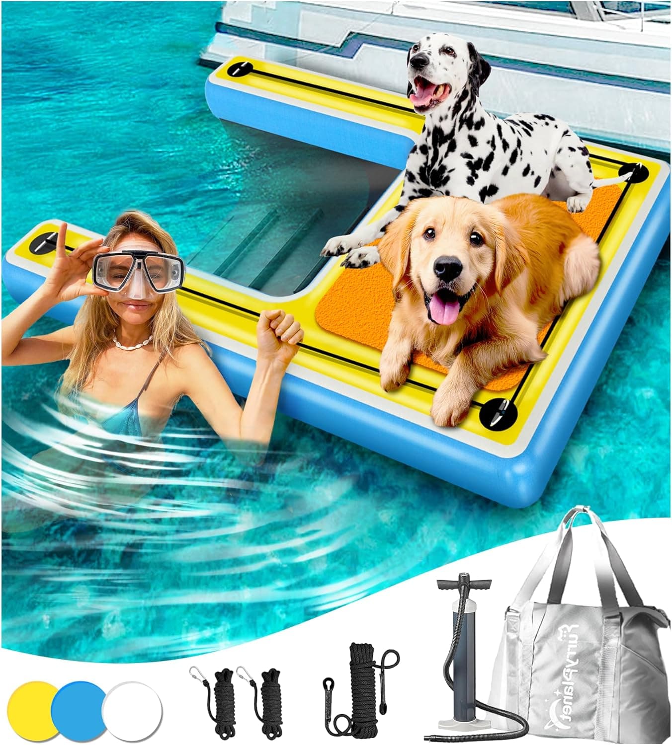 Inflatable Water Ramps,Multi-Use Large Dog Floats Ladder for Pool Boat Dock Lake,Non-Slip One-piece Ramp Mesh Swimming Plank for Adults Children Dogs Up to 240 lbs,Swimming Float Water Toys