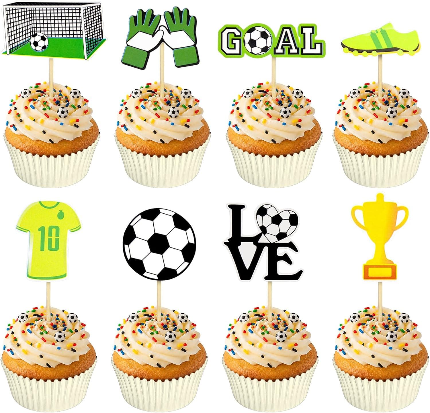 Soccer Cupcake Toppers 24 Pcs Soccer Ball Cupcake Toppers Soccer Cake Topper Decorations Cupcake Picks for 2026 Soccer Sports Theme Party Decorations Game Day Party Supplies
