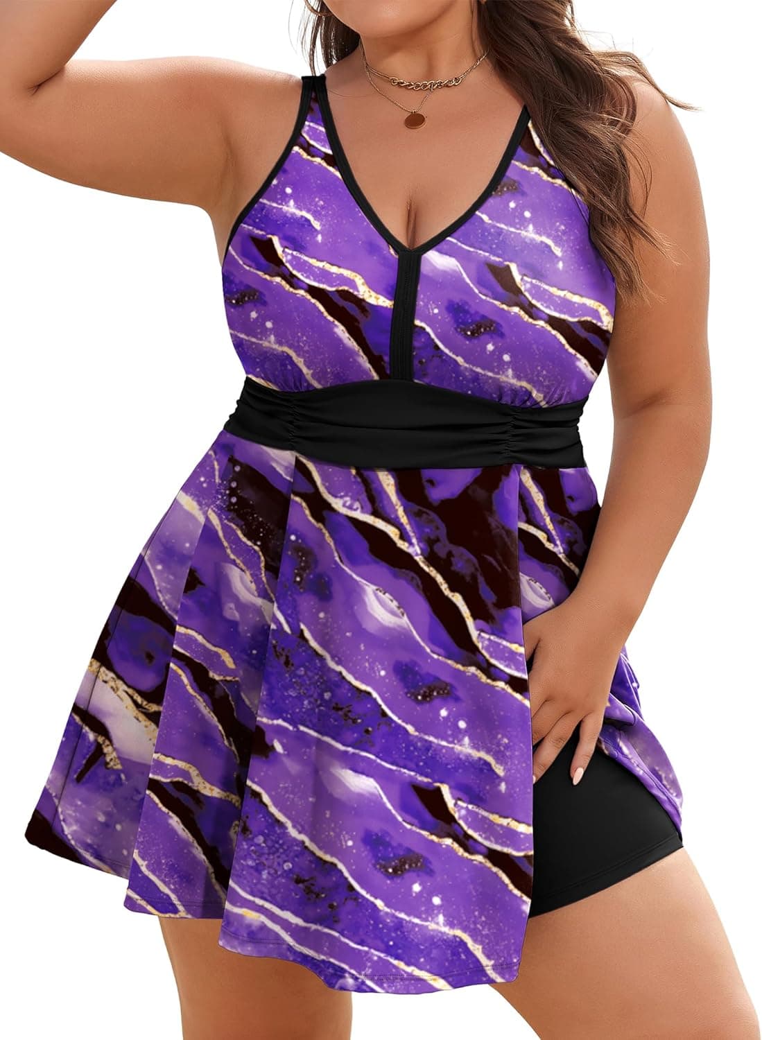 Arolina Women's Plus Size Tankini Swimsuits Two Piece Tummy Control Swim Dress Hide Belly Bathing Suits with Boyshorts - image 1