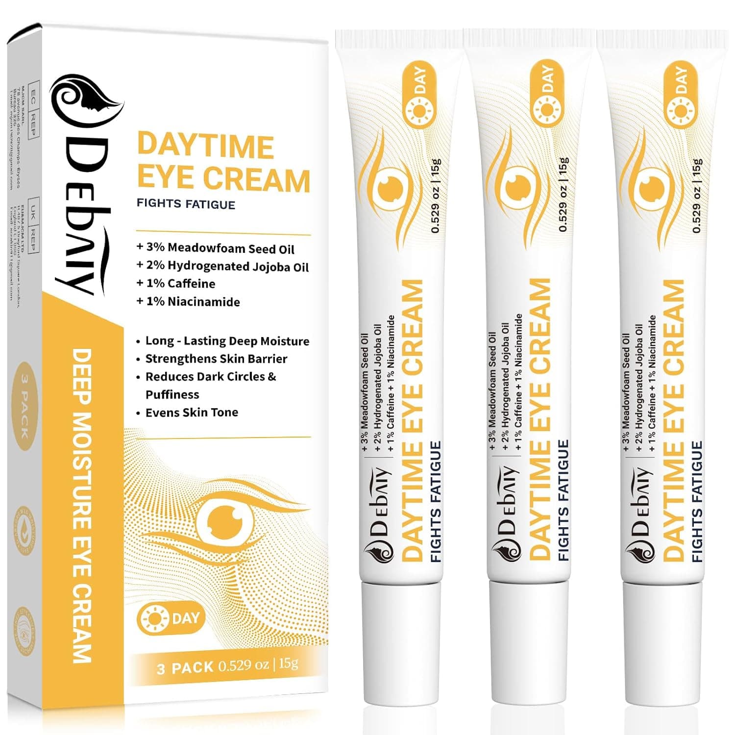 Daytime Eye Cream with 2% Jojoba Oil Anti-Wrinkle Anti-Aging Moisturizing Under Eye Cream 1% Caffeine | Fight Fatigue, Dark Circles & Puffiness (3 Pack 15g Each) - image 1