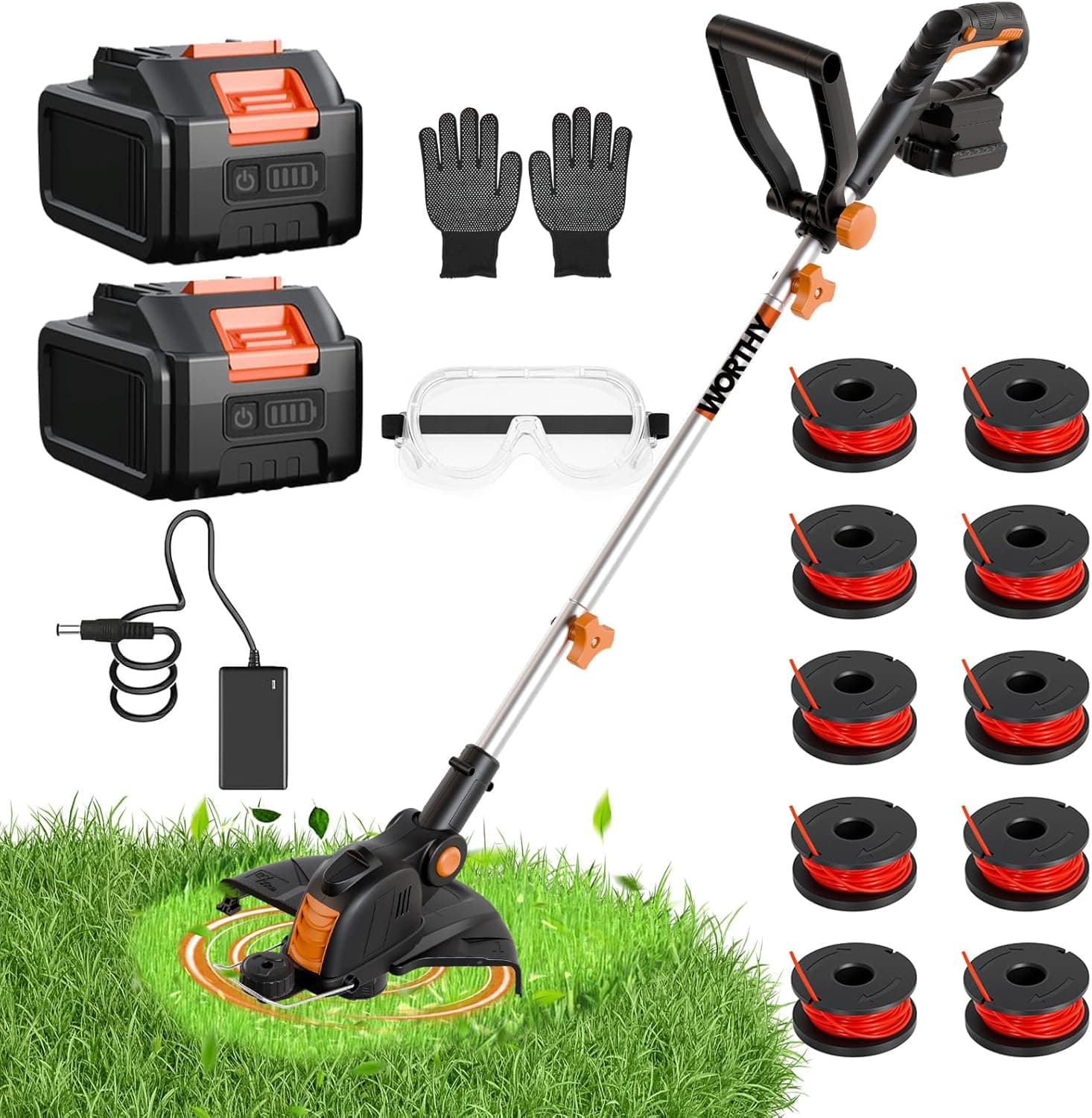 Electric Weed Wacker String Trimmer:2 x 4.0Ah Batteries Cordless Weed Eater, 21V Battery Powered, Grass Edger Lawn Tool with Fast Charger,12" Cutting Width Eco Friendly