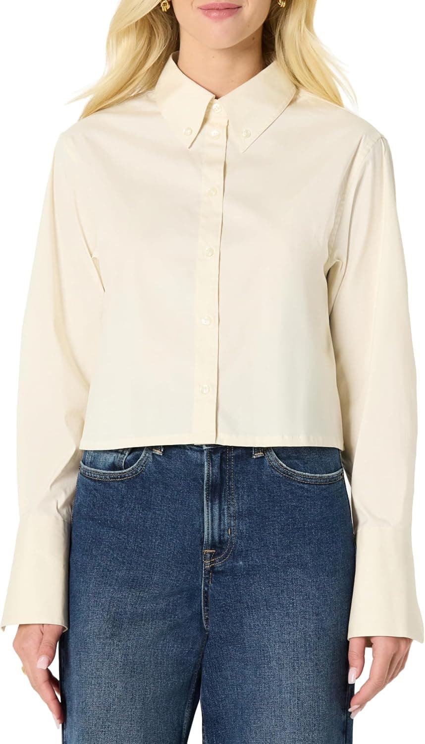 Amazon Essentials Women's Oversized-Fit Cropped Cotton Stretch Poplin Button-Down Shirt - image 1