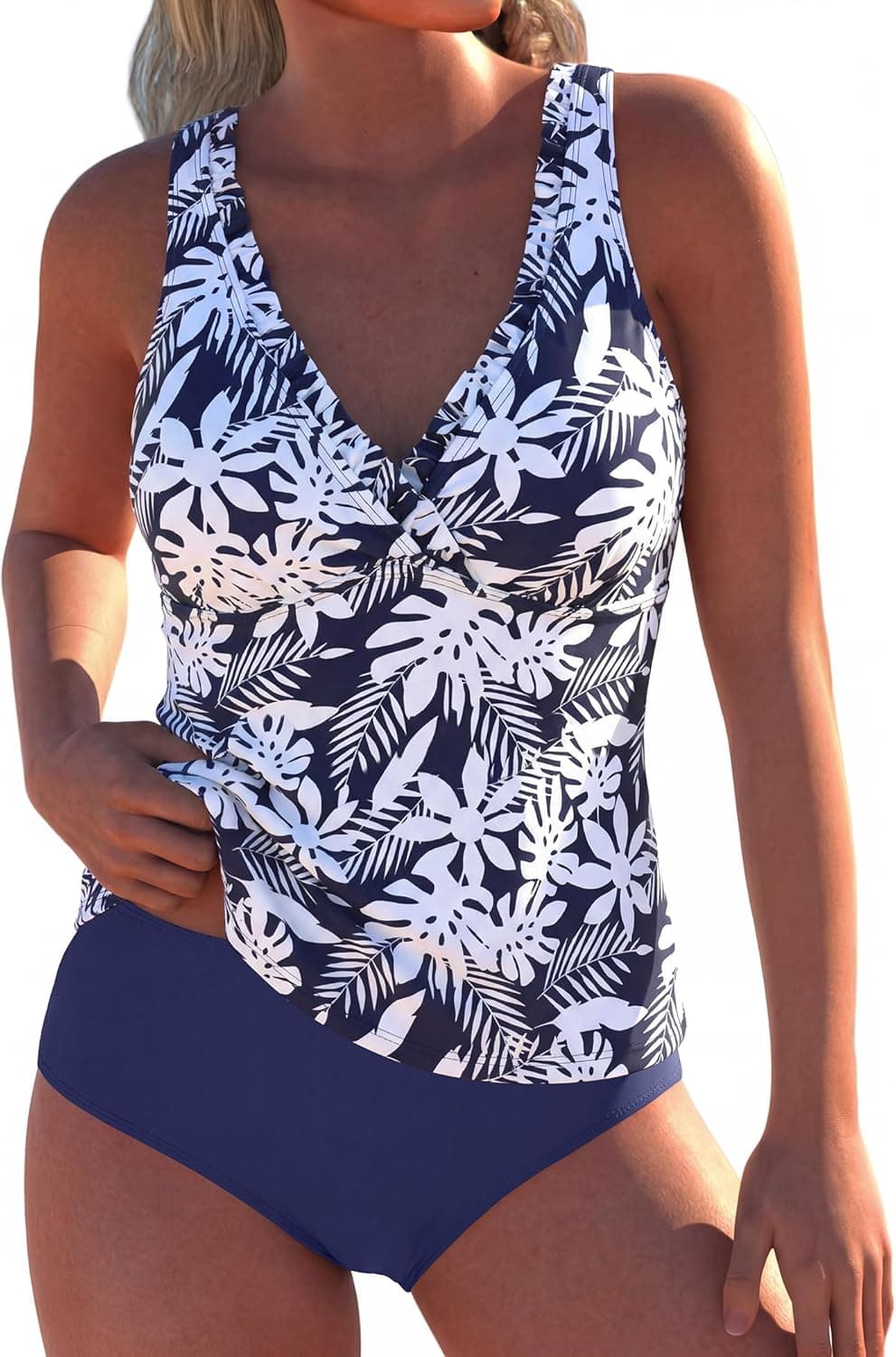 ZAFUL Tankini Swimsuit for Women 2026 Modest Bathing Suits Two Piece Ruffle V Neck Ladies Swimwear