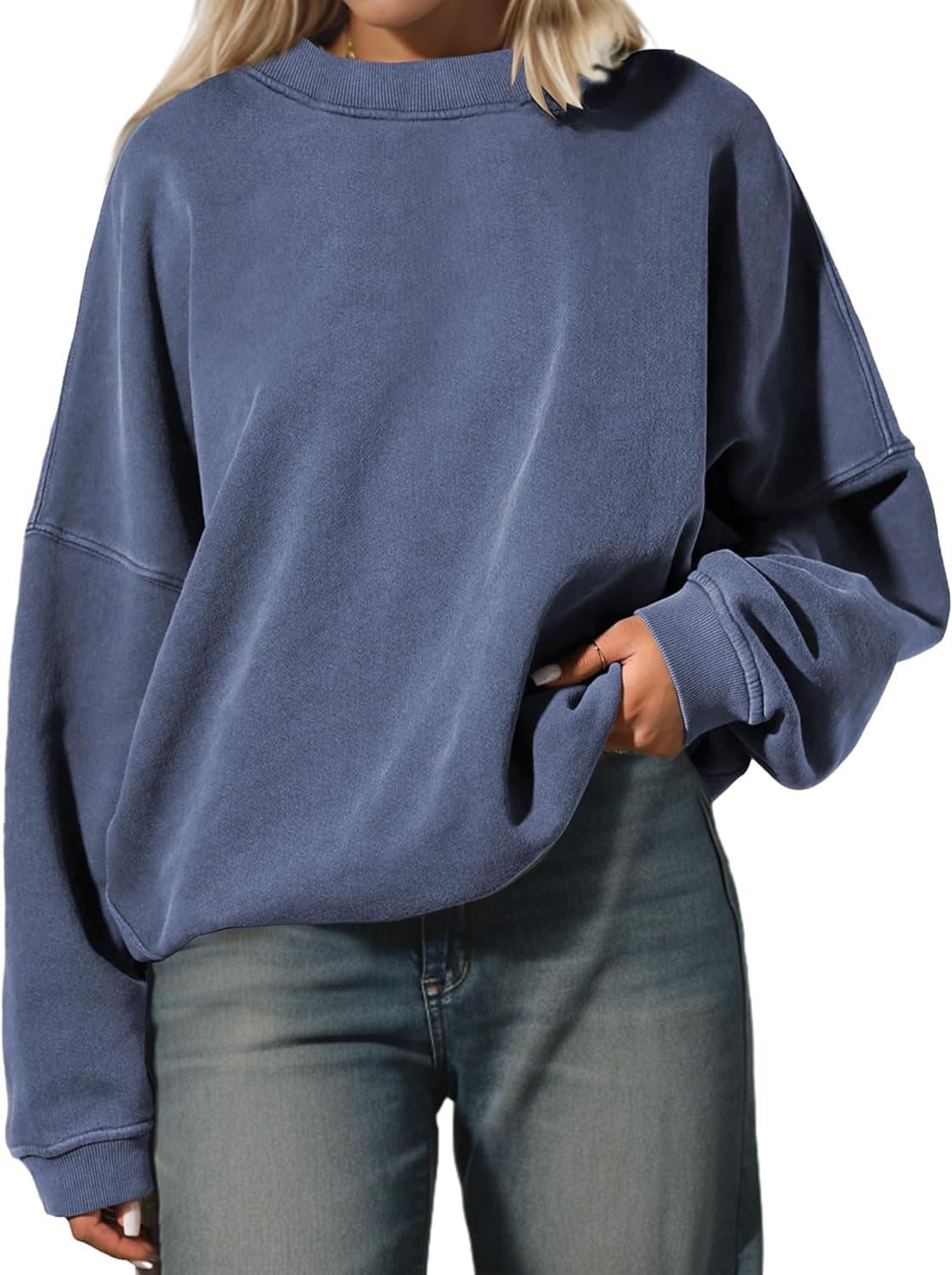 MSBESYOR Women’s Oversized Sweatshirt Crewneck Pullover Top Casual Drop Shoulder Crew Neck Plain Shirt 2025 Fall Clothes