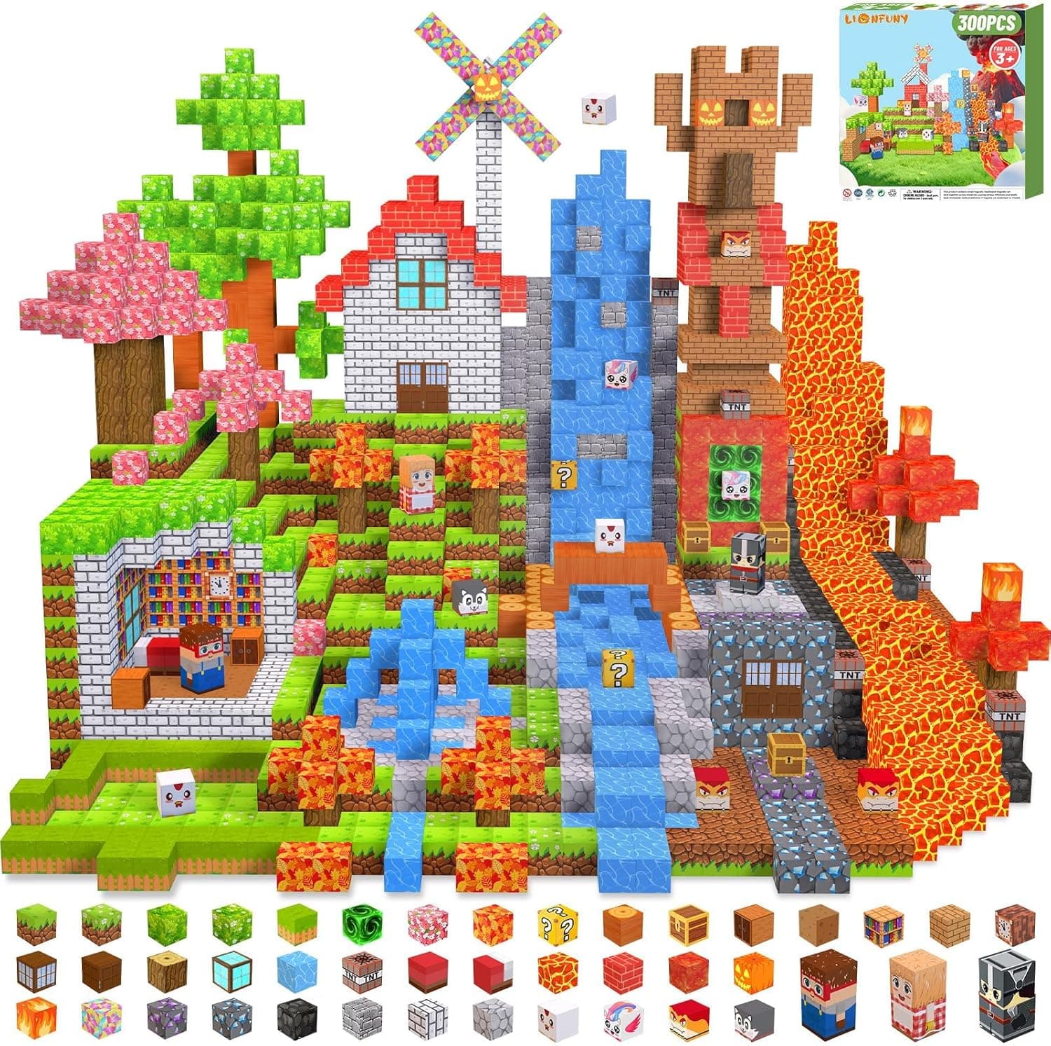 LionFuny Magnetic Blocks, 300Pcs Magnetic Building Blocks Sets, STEM Montessori Stacking Sensory Education Magnet Toys for Kids Toddlers Boys Girls Ages 3 4 5 6 7 8-12 Birthday Gifts, 1" Large Size - image 1