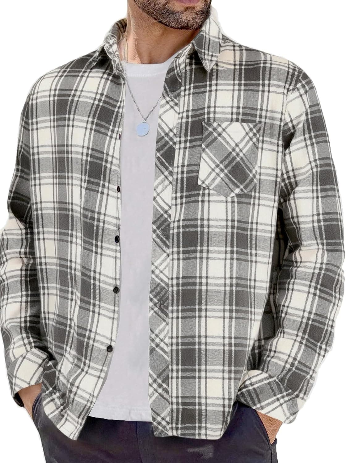BAYAMO Men's Flannel Button Down Shirt Casual Plaid Long Sleeve Fall Jacket Lightweight Soft Tops with Pockets