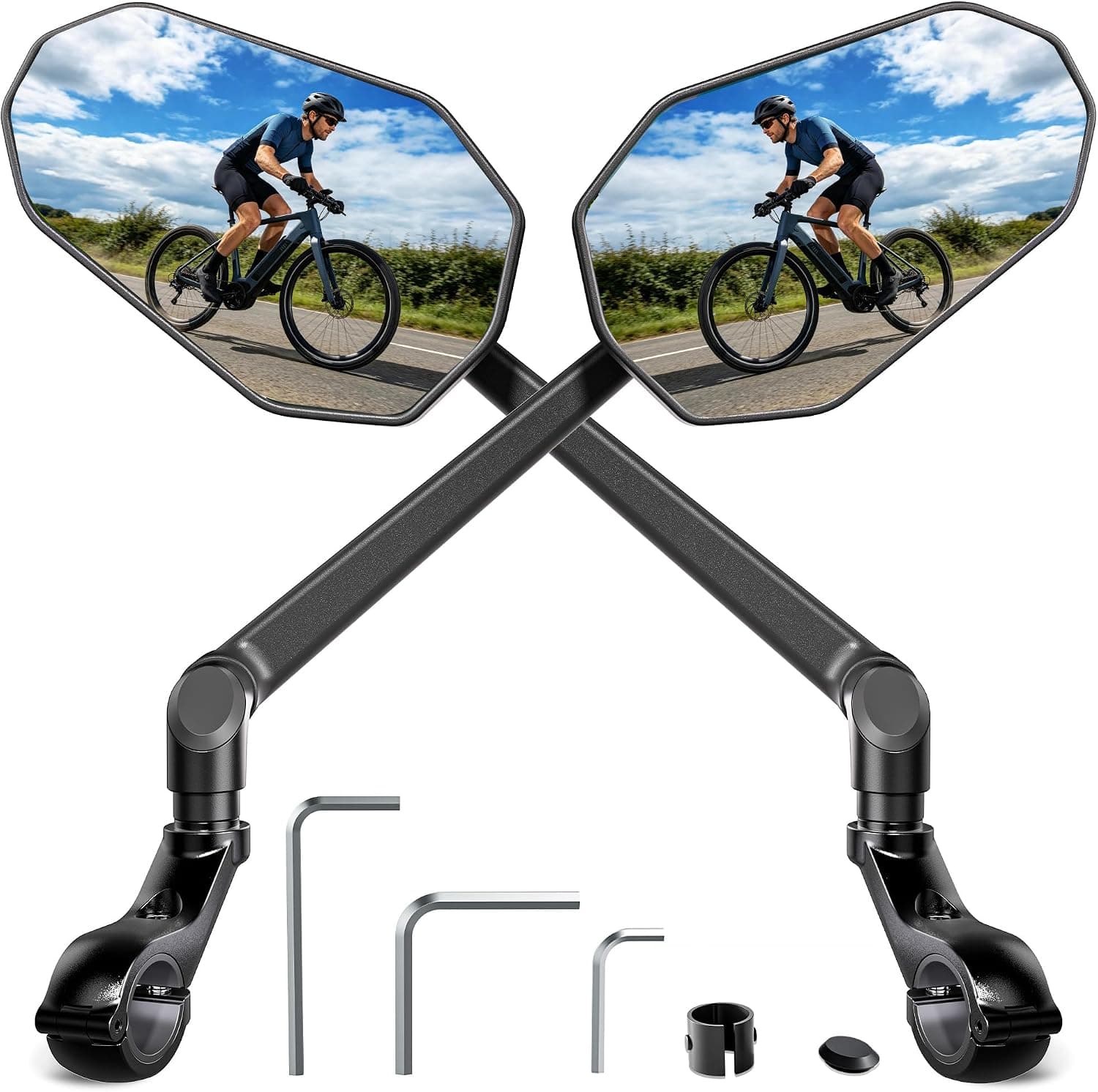 2pcs Bike Mirror Handlebar Mount 360° Adjustable, Wide Rear View Mirror Bicycle Mirrors for Handlebars with HD Real Glass and Long Arm, Bike Rear View Mirror for Scooter, Motorcycle, Bike Accessory - image 1