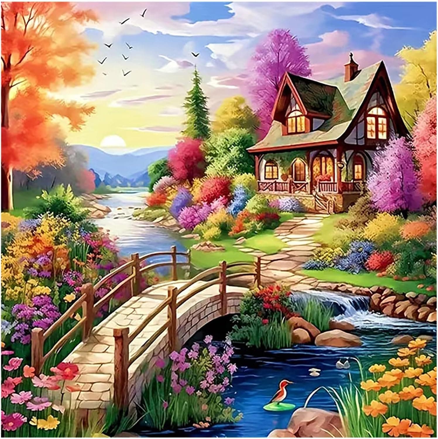 Lophomie Diamond Art Kits for Adults, 5D DIY Landscape Diamond Painting Kits for Adults Beginners, Diamond Dots Kits Gem Arts Crafts for Home Wall Decor 14x14 Inch(Flower World at Sunset) - image 1