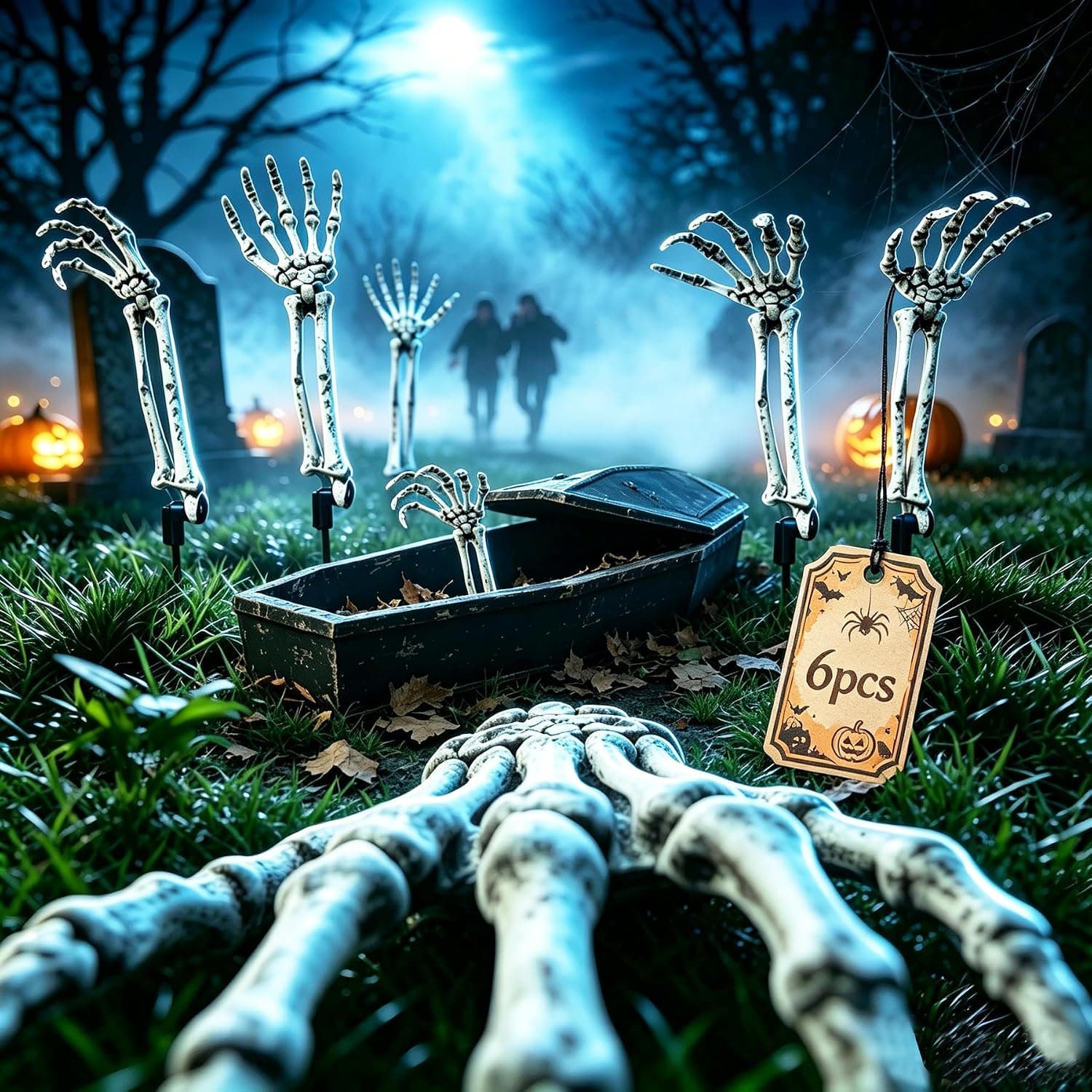 Halloween Skeleton Stakes Decorations, Realistic Skeleton Halloween Decor, Halloween Skeleton Hands with a Stake for Halloween Yard Scary Skeleton Decor (Arm Stake 6pcs)