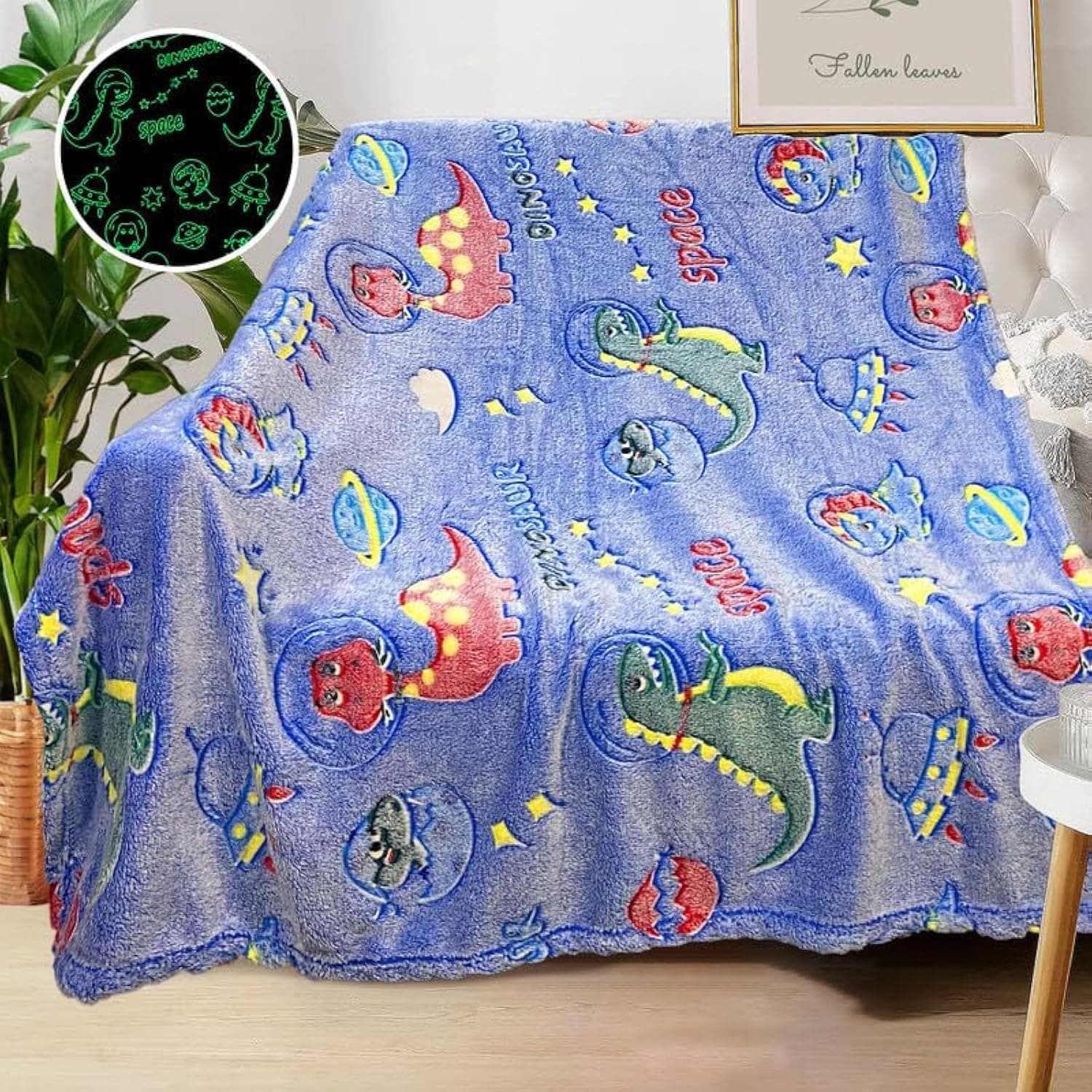 Personalized Dinosaur Blanket for Boys - Glow in The Dark, Soft Fleece Throw for Kids, Toddlers - Birthday Gift, 30"x 40" - image 1