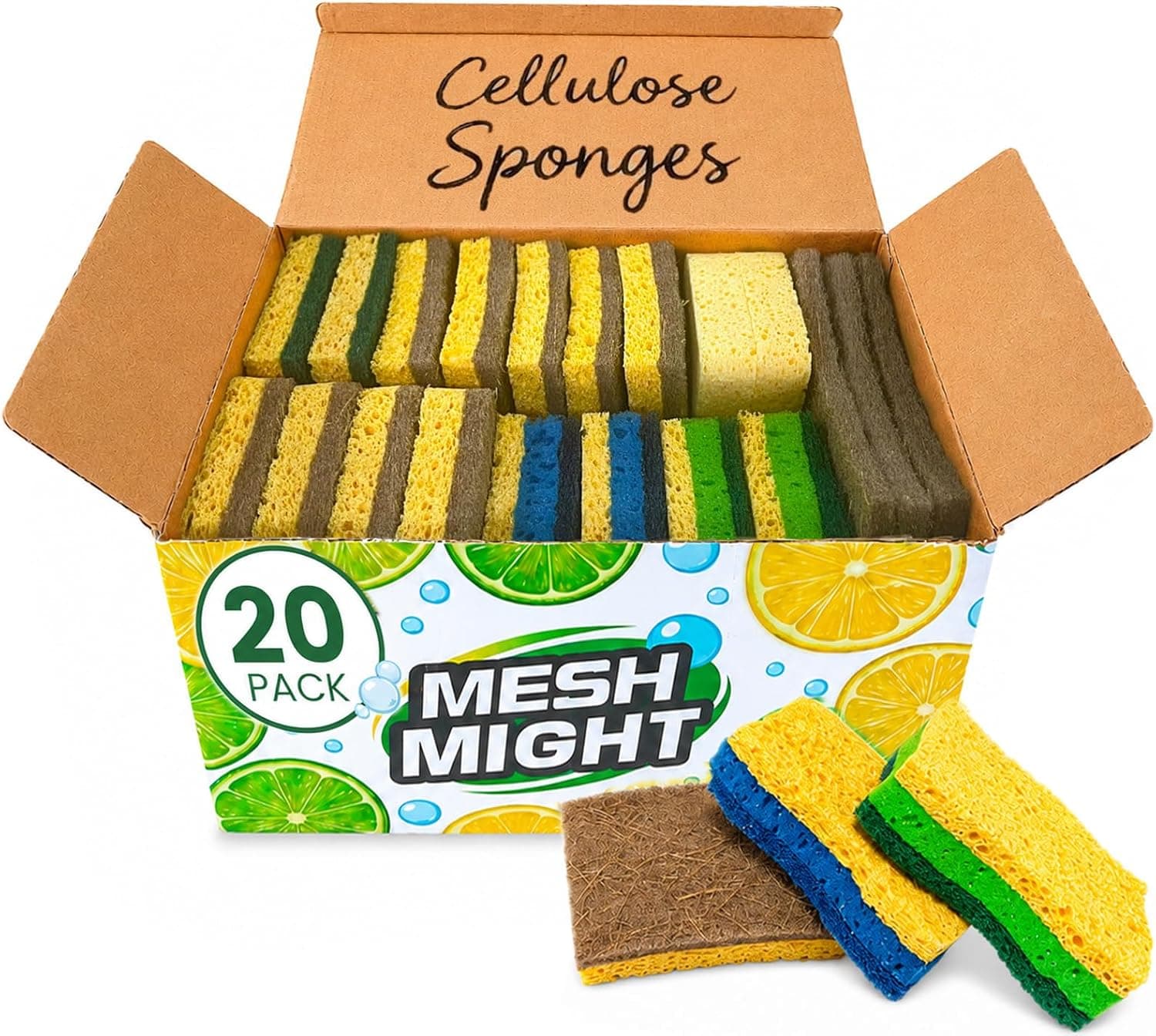 Kitchen Sponges, 20 Count, Plant-Based Cellulose + PET Scrub Sponge Set, Scratch & Non- Scratch Dish Sponges, Assorted Cleaning Sponges - image 1