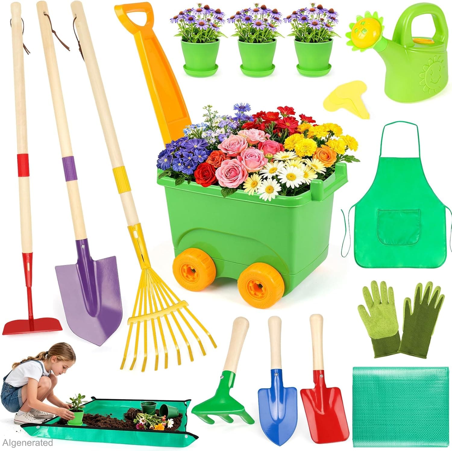 Kids Garden Tool Set with Wheelbarrow & Metal Tools for Outdoor Play (Ages 3-8) - image 1