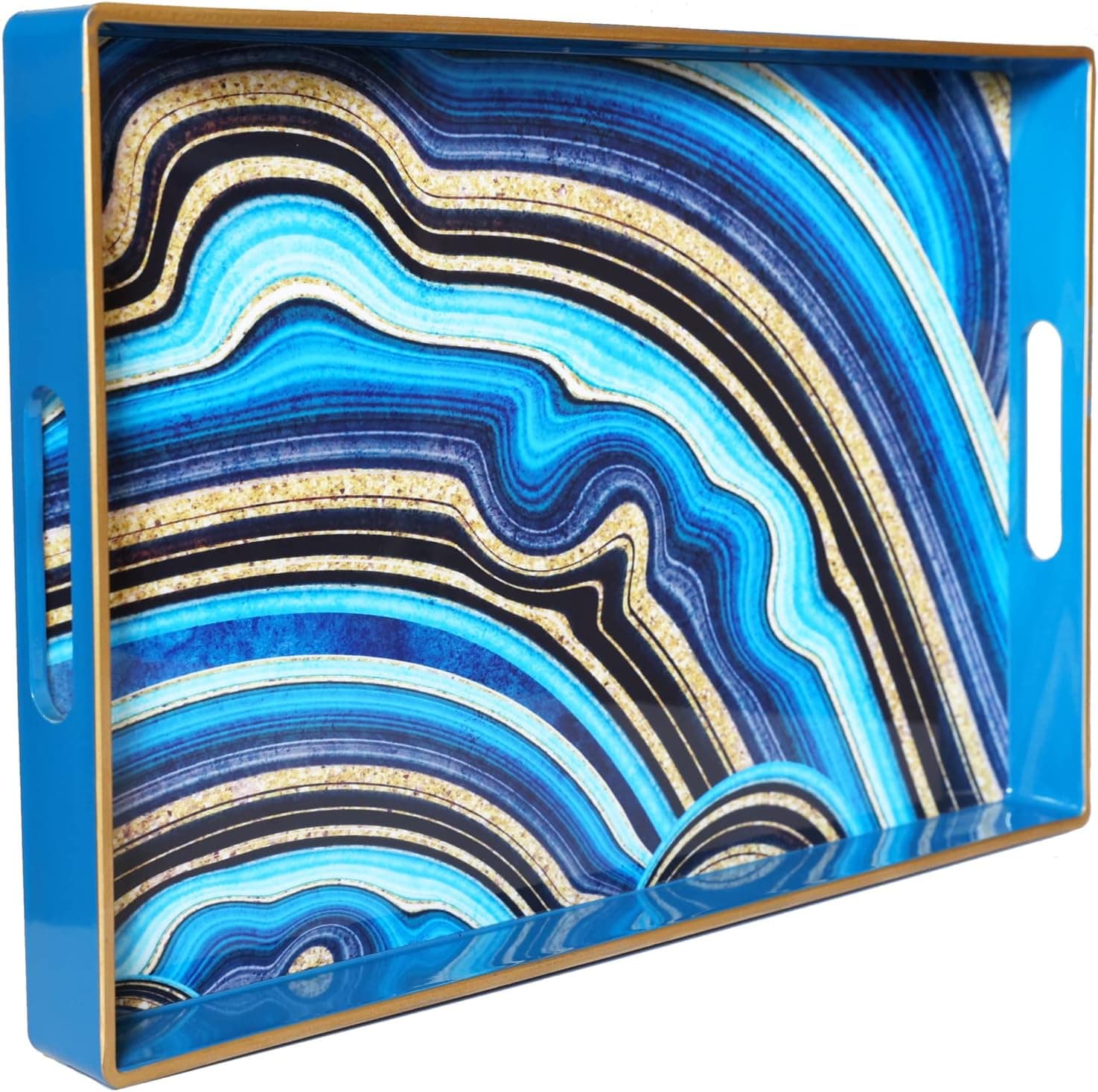 Spsyrine Decorative Tray, Plastic Rectangular Coffee Table Tray with Handles, Marble Serving Tray for Living Room, Ottoman, Bathroom Decor. 15.6” X 10.2".SLRE - image 1