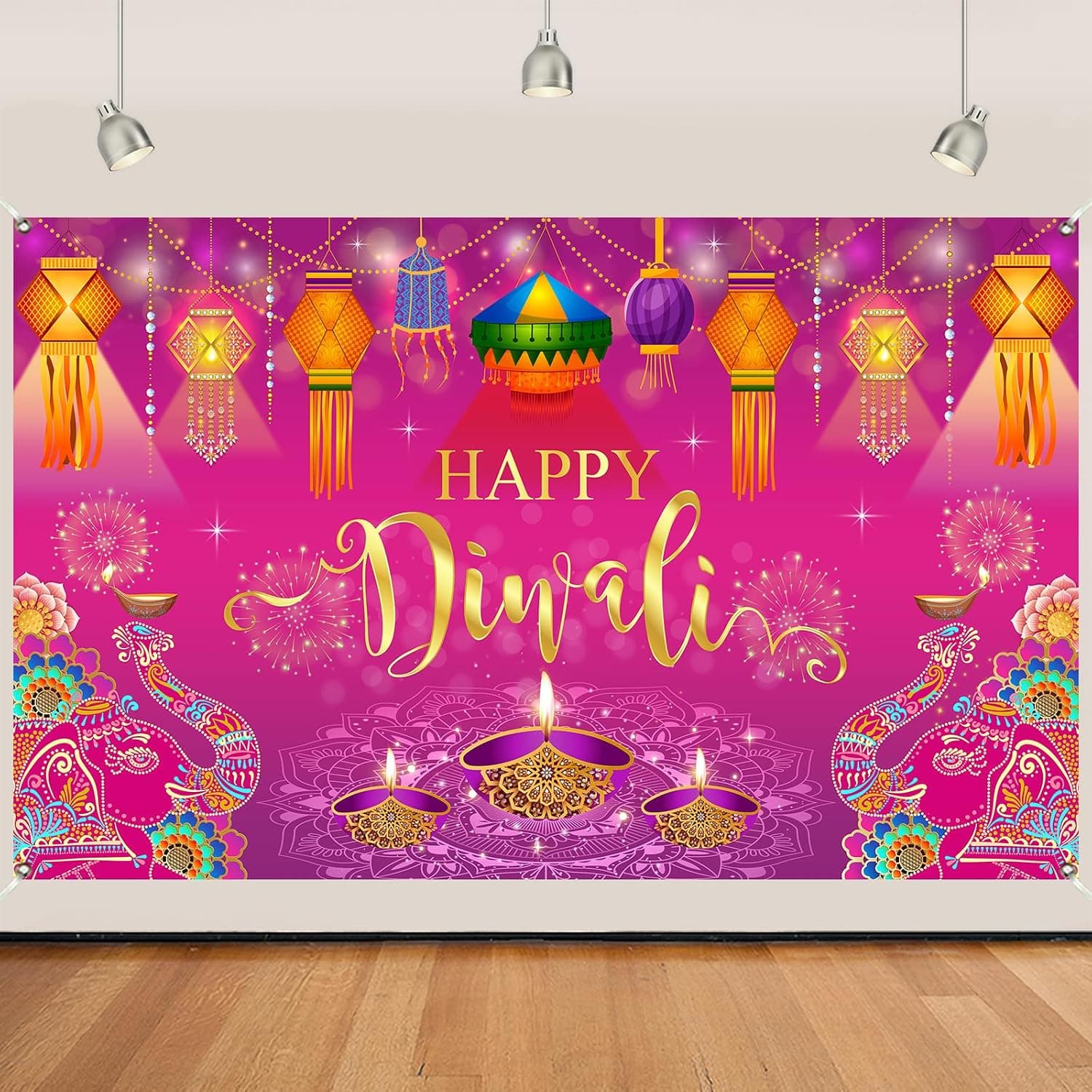 Happy Diwali Banner Backdrop 5.9ร3.6ft Indian Diwali Decorations for Home