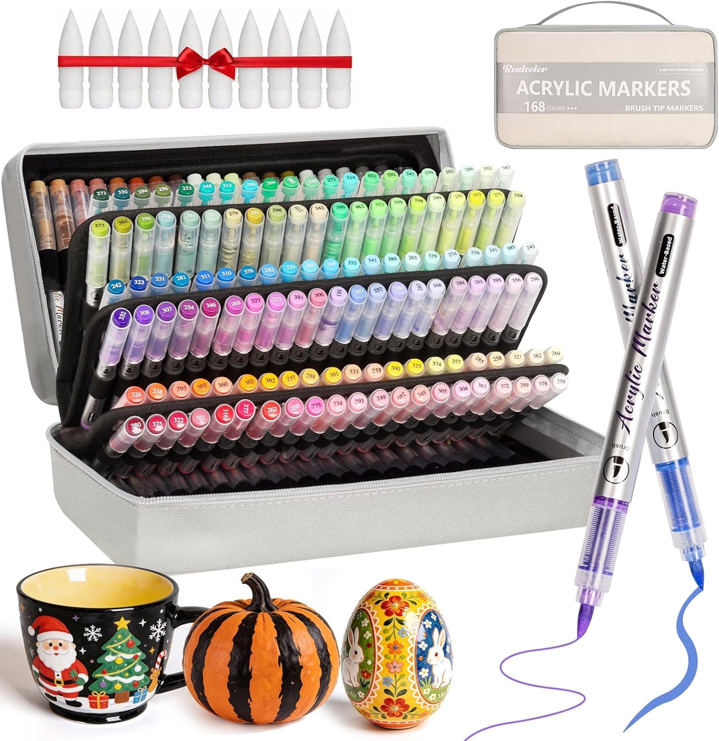 168 Colors Acrylic Paint Markers, Soft Brush Tip Acrylic Paint Pens Paint Markers for Wood, Stone, Canvas, Glass, Fabric, Egg, Rock Painting, and DIY Crafts Non-Toxic, Art Supplies