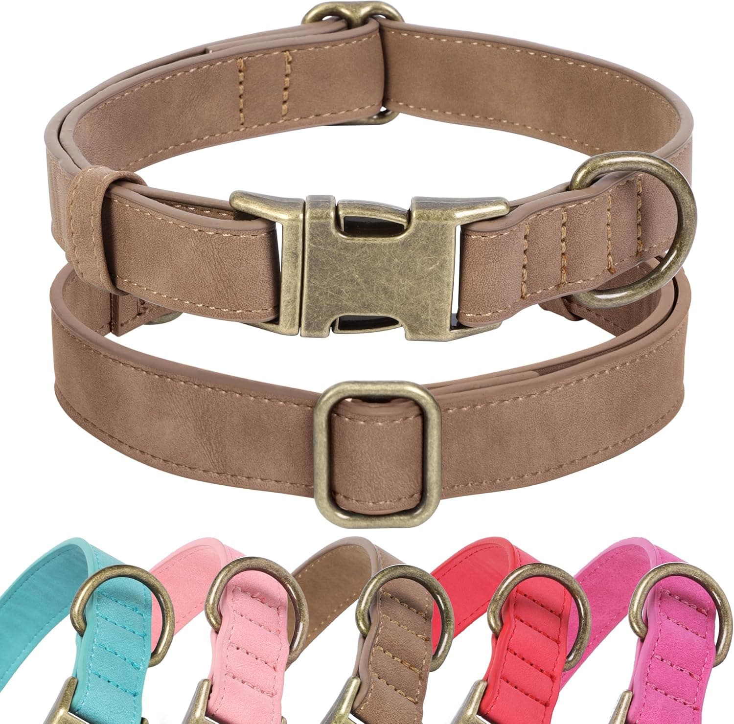 Soft Leather Dog Collar for Small Medium Large Dogs, Heavy Duty Dog Collar Leather with Quick Release Metal Buckle, Durable & Adjustable for Small Dogs Walking (Brown, S)