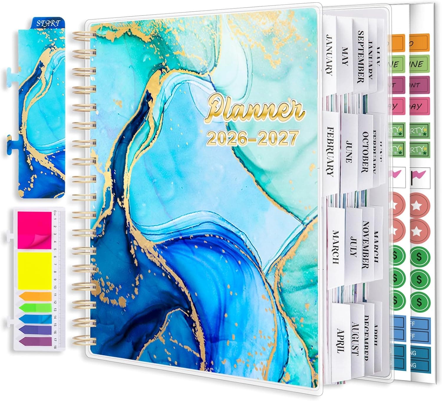 Planner 2026-2027, Large 18 Months Academic Daily Weekly Monthly Planner Yearly Agenda Jan. 2026–June. 2027, 7.9" x 9.8", Page Tabs, Separator Page, Pocket Folder, Bookmark, Stickers, Sticky Note Set - image 1
