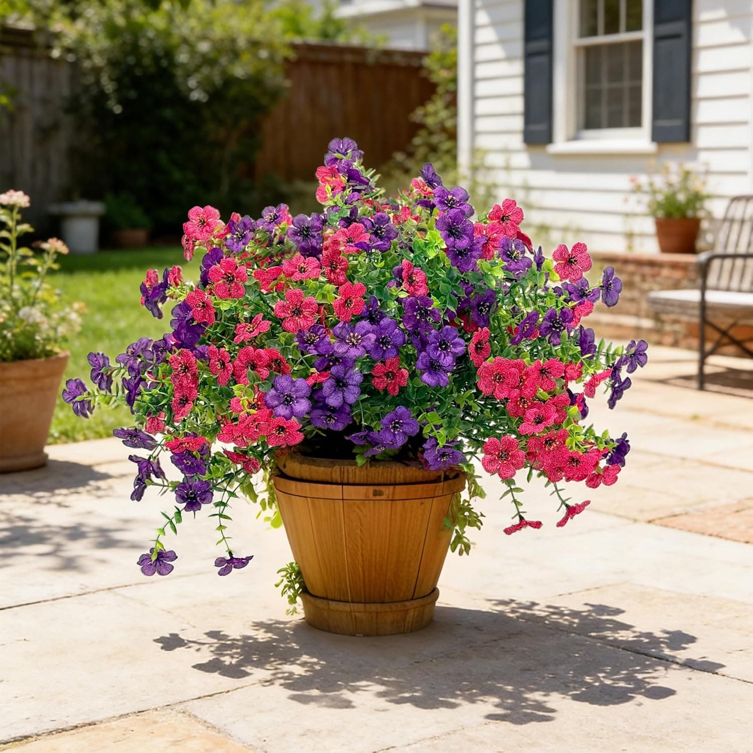 Senjie 12 Bundles Artificial Flowers Bulk for Outdoor Decor, UV Resistant Fake Plastic Flowers, Faux Flowers for Porch Patio Window Boxwood Garden