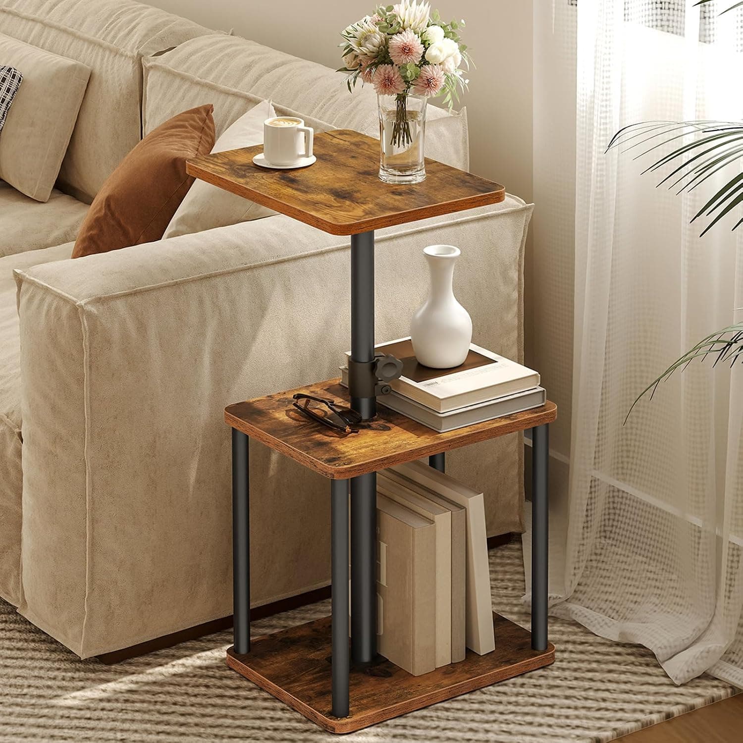 HOOBRO 360° Rotating End Table, Height Adjustable Small Side Table - image 1