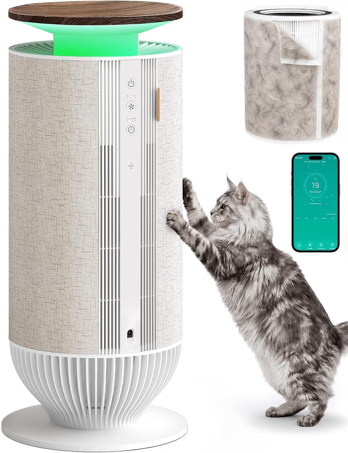 Petbobi Air Purifiers for Home Pets - Air Purifier for Large Room up to 3600 ft², H13 + H11 HEPA for Pet Odors & Hair Dander, 360° Airflow Air Cleaner with PM2.5 Monitor, App Control, Auto Mode