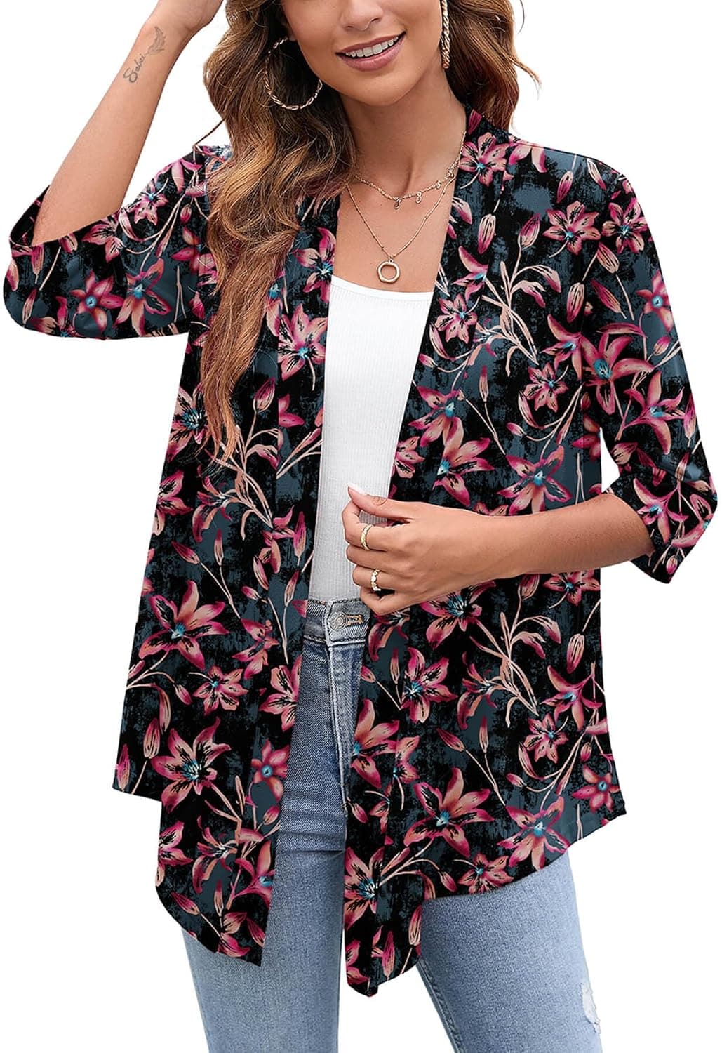Women's Lightweight Open Front Cardigans 3/4 Sleeve Casual Soft Drape Fall Cardigan S-2XL - image 1