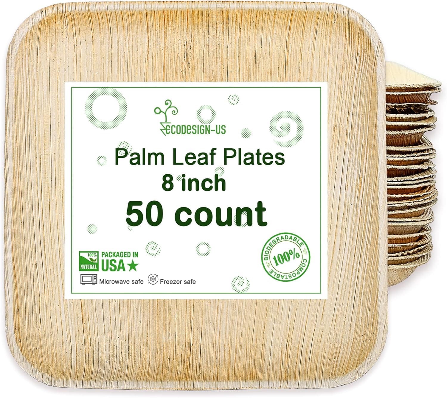 Palm Leaf Plates 50 Count - 8" Square Disposable Heavy Duty Dinnerware - Appetizer and Dessert Plates for Weddings, Catering, Parties - image 1