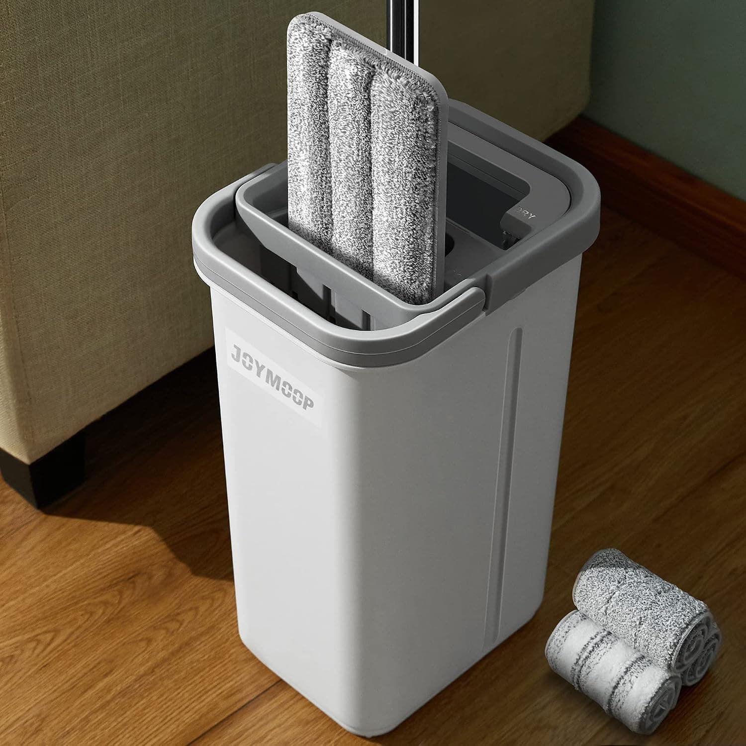 JOYMOOP Wall Mop and Bucket Set, Hands-Free Flat Floor Mop with 3 Washable Microfiber Pads, Wet and Dry Use, Ideal for Home and Commercial Floor Cleaning - image 1