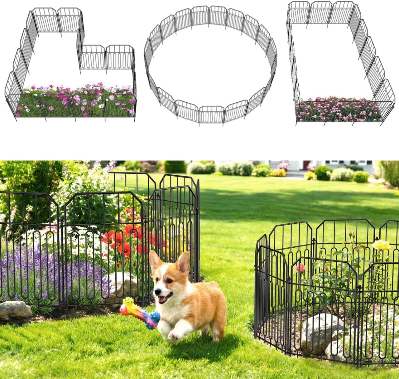 VANCASTLE Decorative Garden Fence, Toatal 10FT(L) x 21IN(H) Outdoor Metal No Dig Fence Animal Barrier, Rustproof No-Tool Assembly Landscape Edging for Yard, Lawn, Patio, Flower Bed-10 Panels Design I