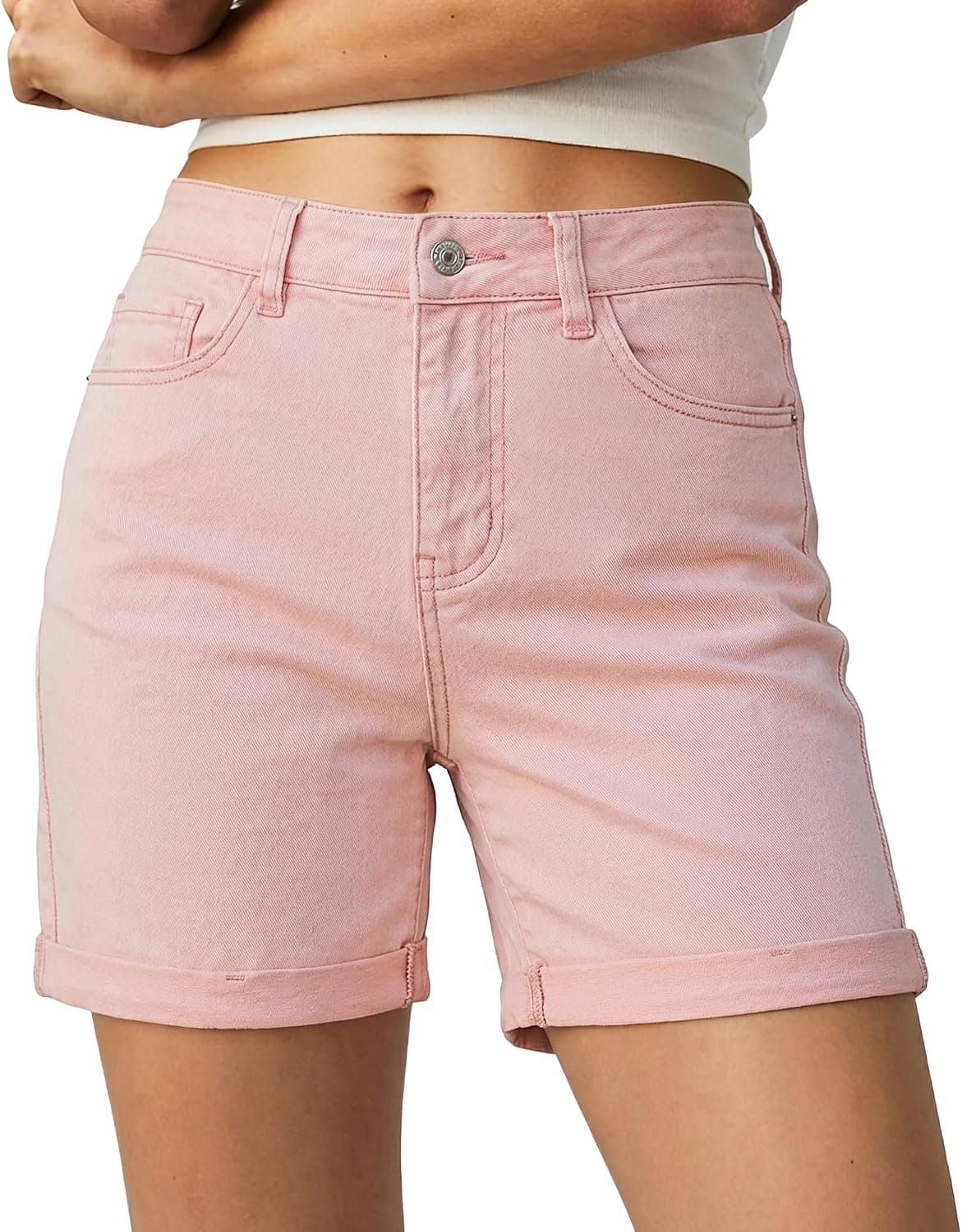 luvamia Jean Shorts for Women High Waisted Trendy Mid Thigh Long Cuffed Hem Stretchy Denim Shorts Casual Summer Jorts - image 1