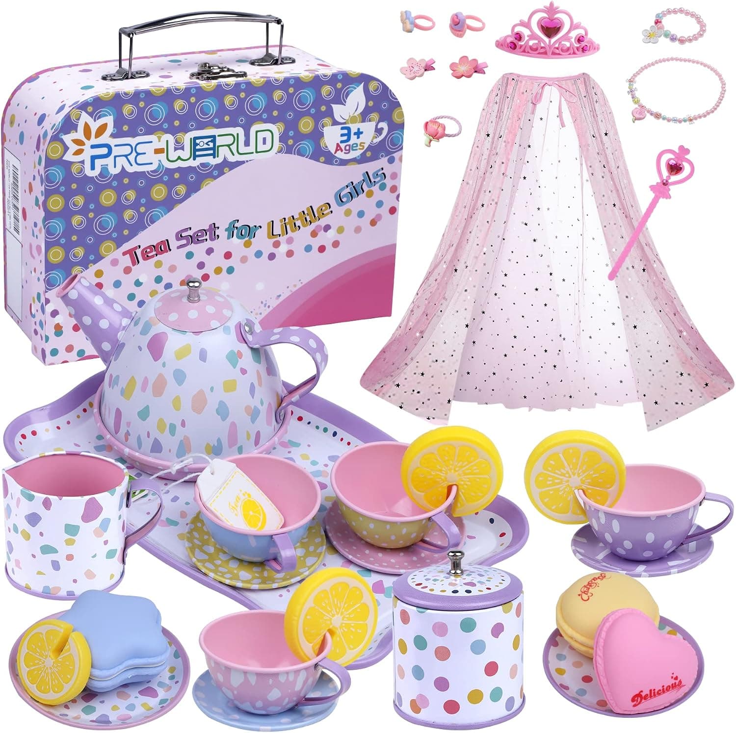 Princess Tea Party Set ,Tin Teapot Toy for Toddlers Girls Age 3-6