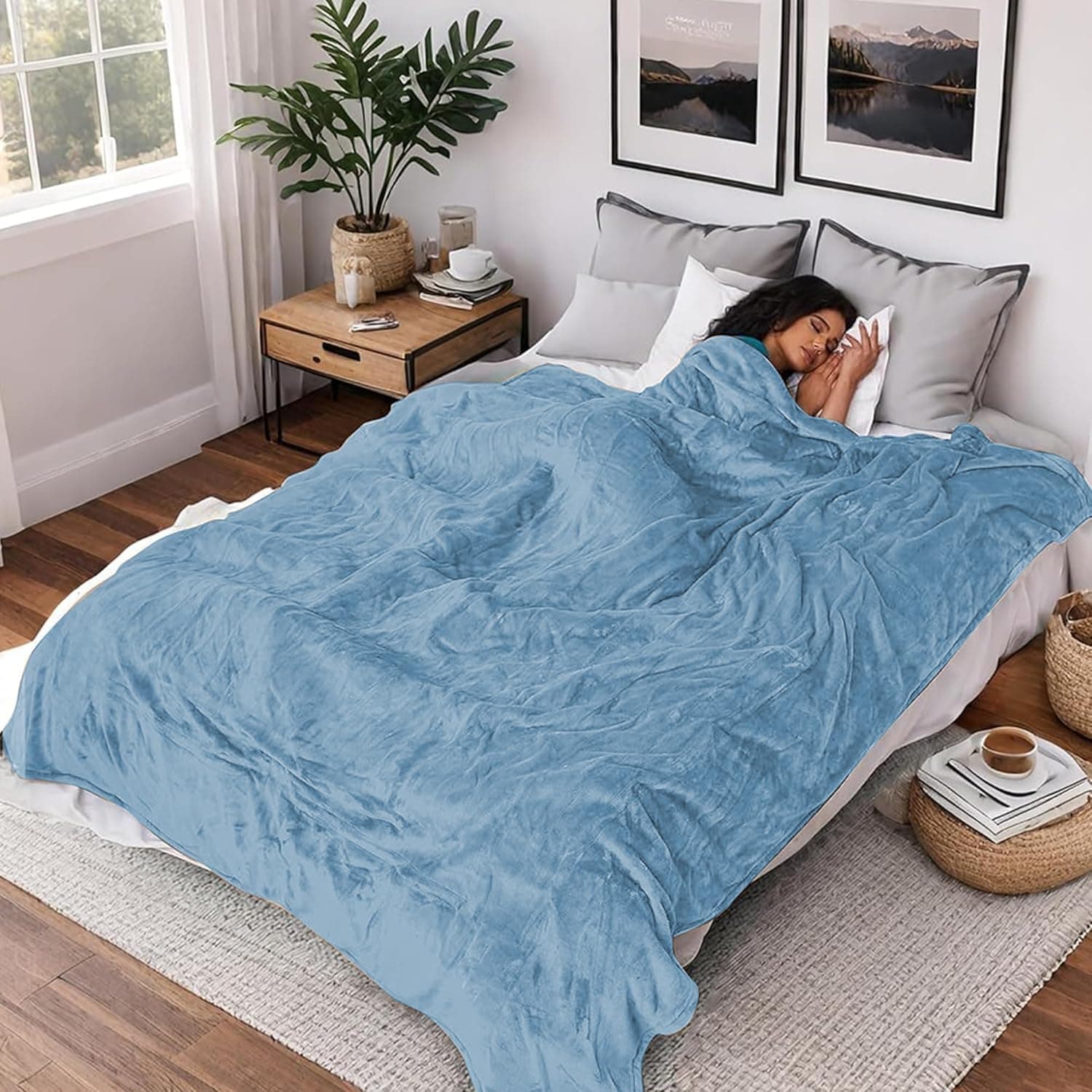 Heated Blanket Electric Blanket Throw Size 50''x60'', 6 Heating Levels 3 Hrs Auto Shut Off Soft Warmer Flannel Blanket for Couch, Bed, Office, Mother's Gifts, Machine Washable - Blue - image 1