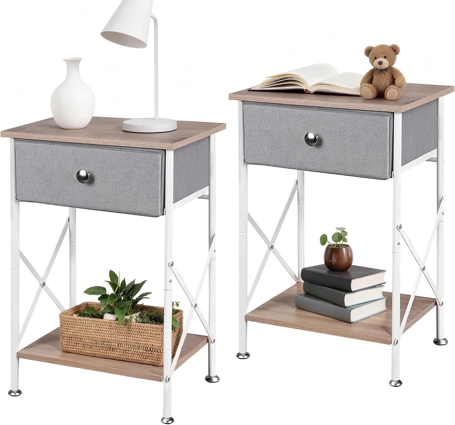 VECELO Night Stand Set of 2, Nightstand for Apartment, Dorm End Table for Small Spaces, Wood Side Table for Living Room, Bedside Table with Drawer for Bedroom