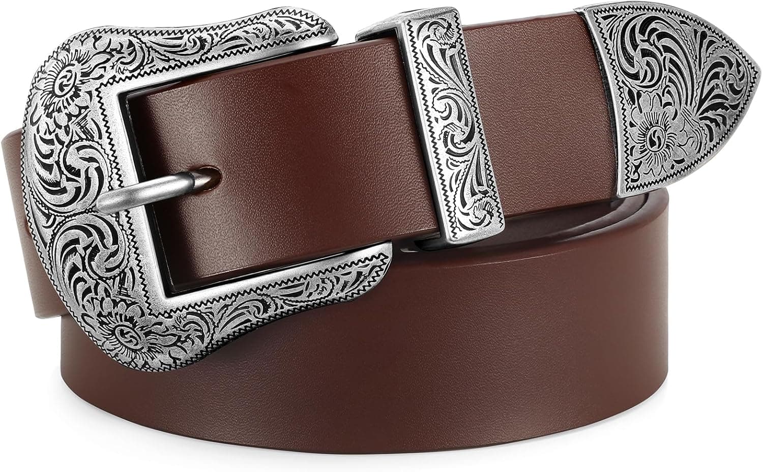Western Belts for Woman, Cowboy Cowgirl Belt for Women Men Vintage Leather country Belt for Pants Dresses, 1 3/8" - image 1