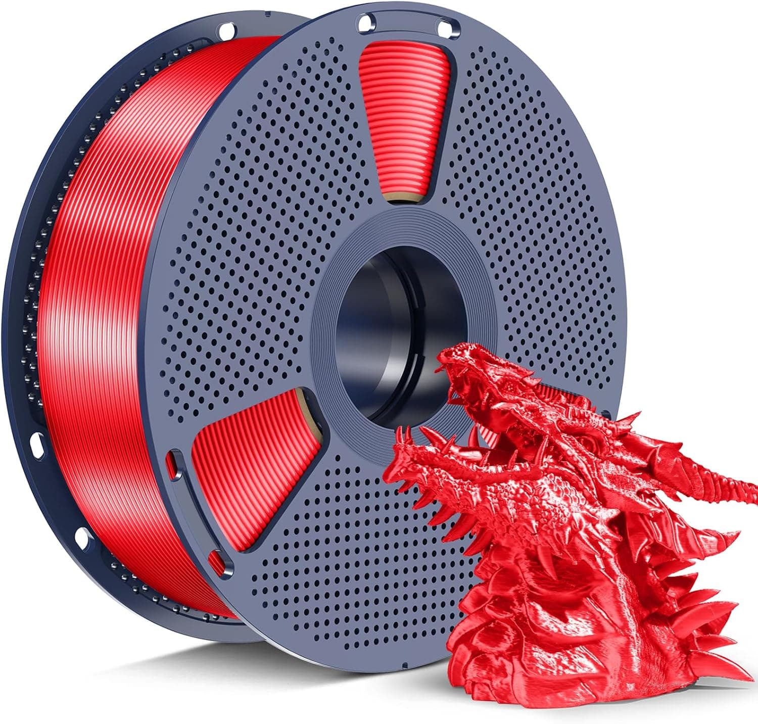 SUNLU Silk PLA+ Filament 1.75mm, Chrome Like Gloss Finish, Smooth Silk Texture, Upgraded Formula for Stable Printing, 1kg(2.2lbs) PLA Plus 3D Printer Filament, Red