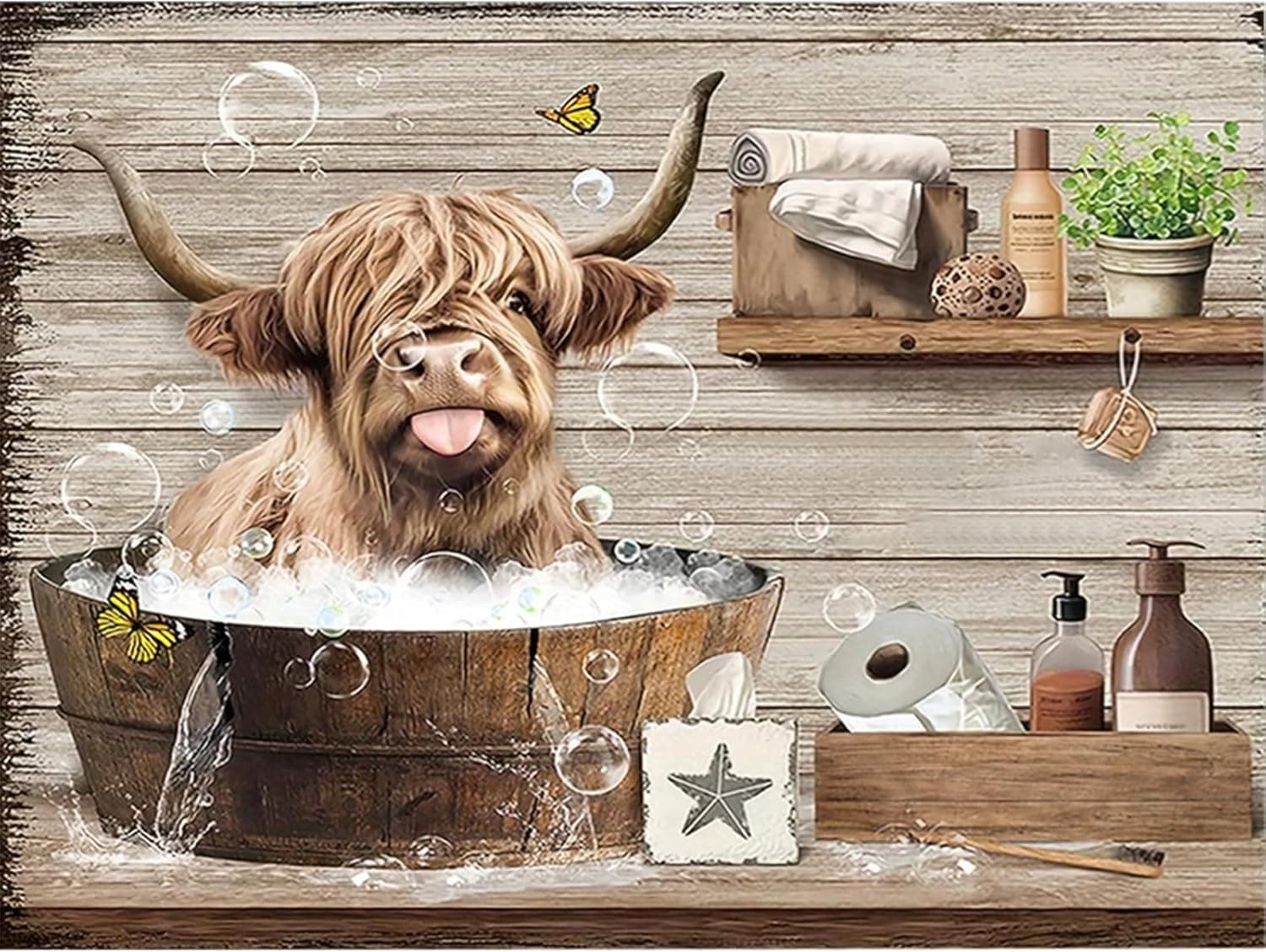 HighlandCow Diamond Art Kits for Adults, Bathtub Diamond Painting Wall Decor