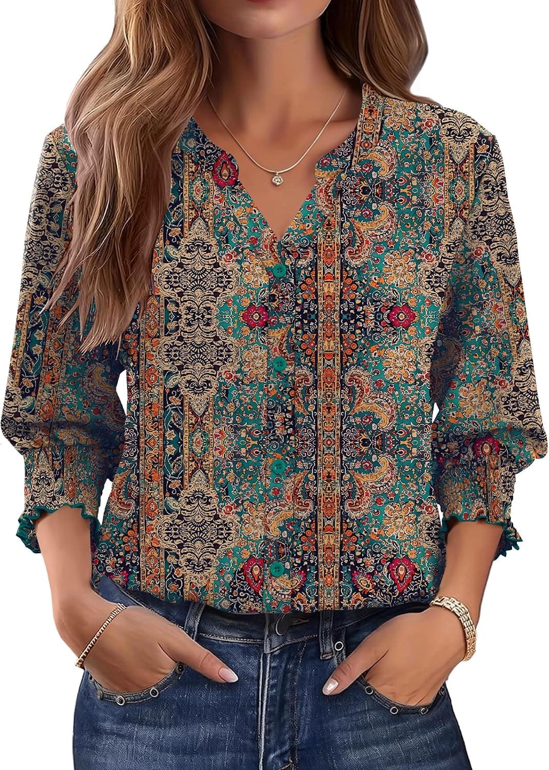 LOMON Button Down Shirts for Women 3/4 Length Sleeve Business Casual Blouses 2026 Summer Tops