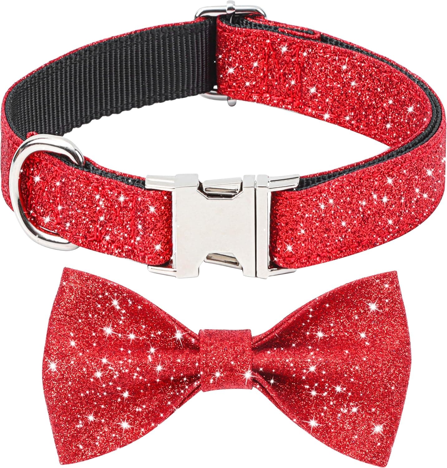 Red Dog Collar with Bow, Bling Bowtie Dog Collar for Puppy Small Dogs and Cats, Cute Walking Boy and Girl Dog Collar (Neck fit 9-12โโ)