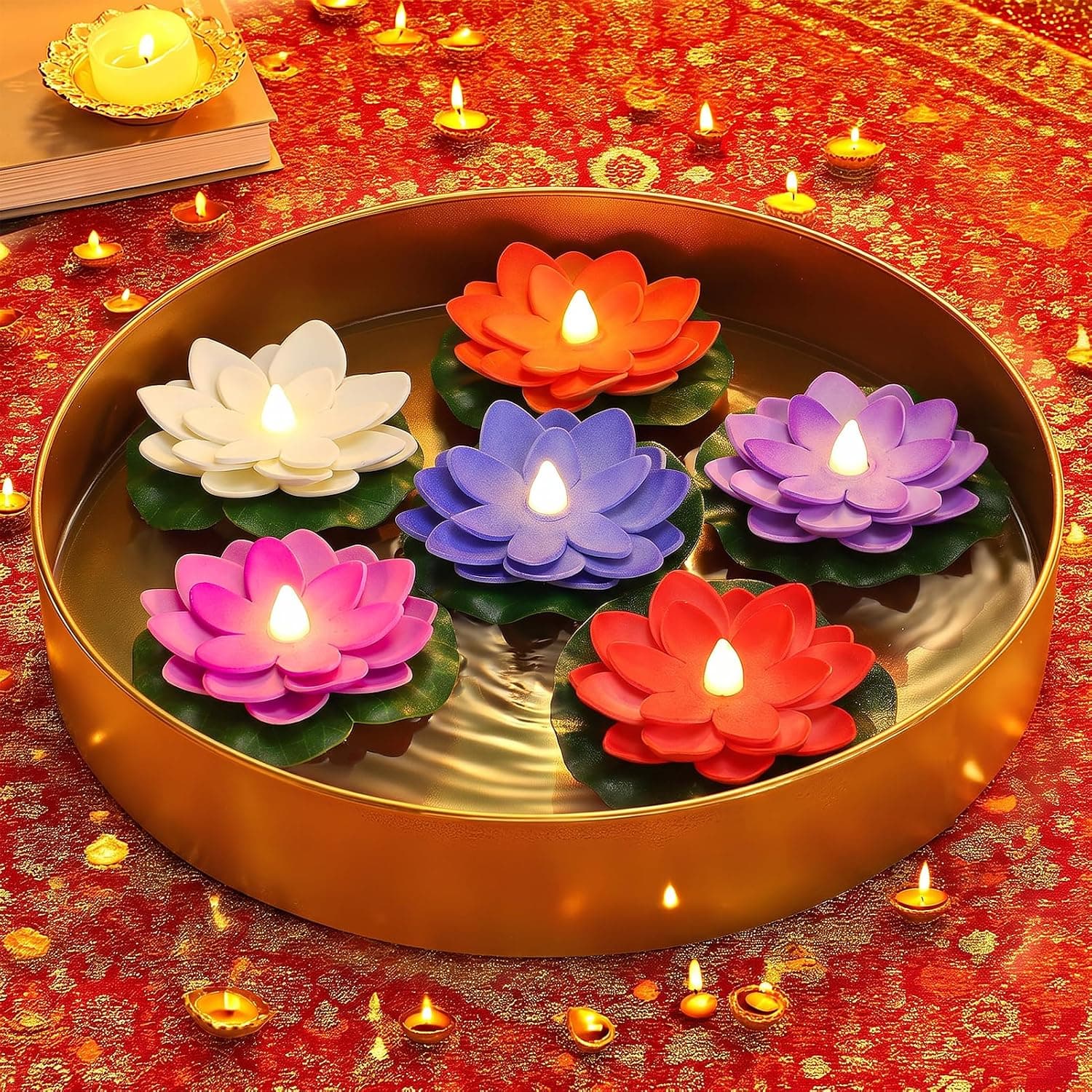 6pcs 3in Diwali Decorations Lotus Light