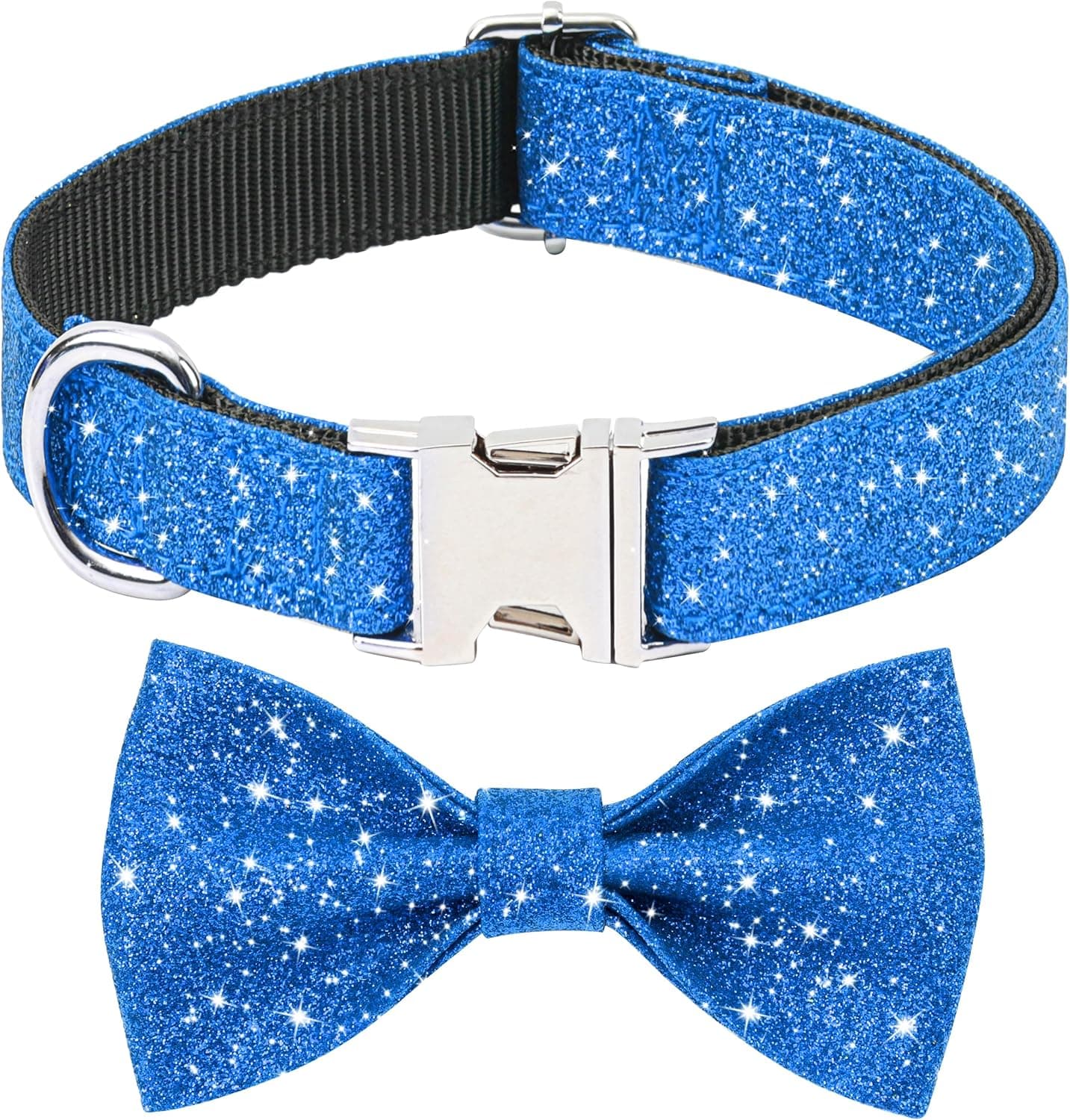 Blue Boy Dog Collar with Bow, Bling Male Bowtie Dog Collar for Puppy Small Dogs and Cats, Cute Dog Collar for Daily Walking or Holiday Party (Neck fit 9-12โโ)