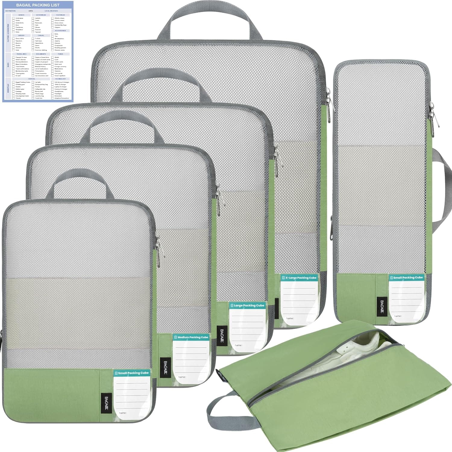 BAGAIL Lightweight Compression Packing Cubes for Travel, 6 Set, Matcha Green