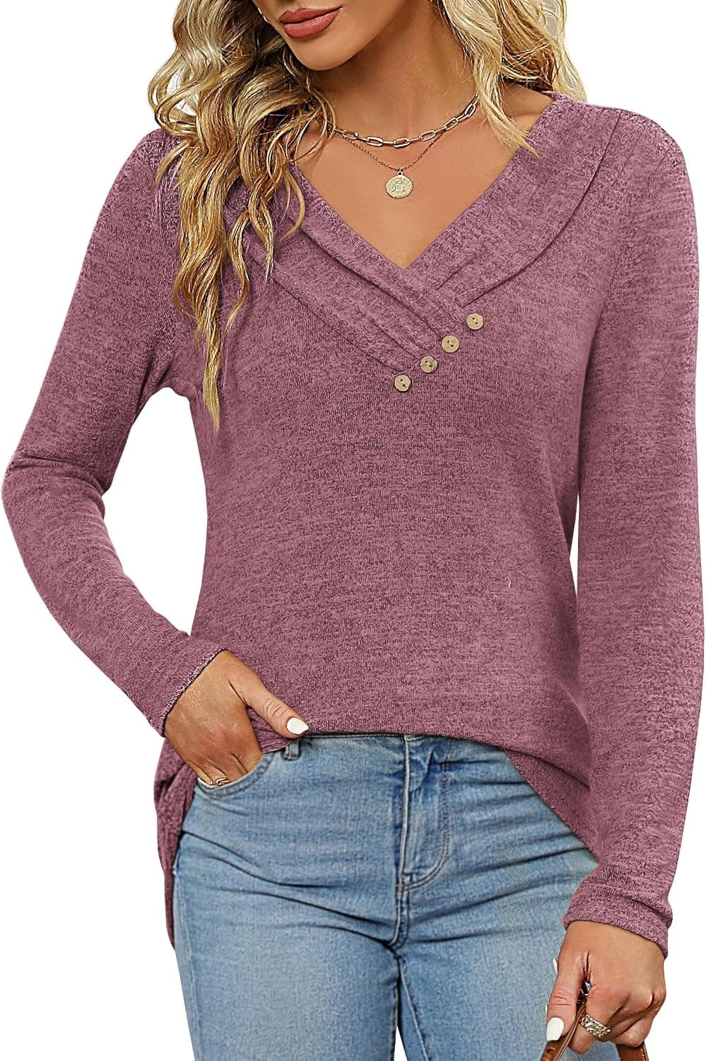 Women's Fall Long Sleeve Tunic Top - V Neck Casual Shirt for Leggings