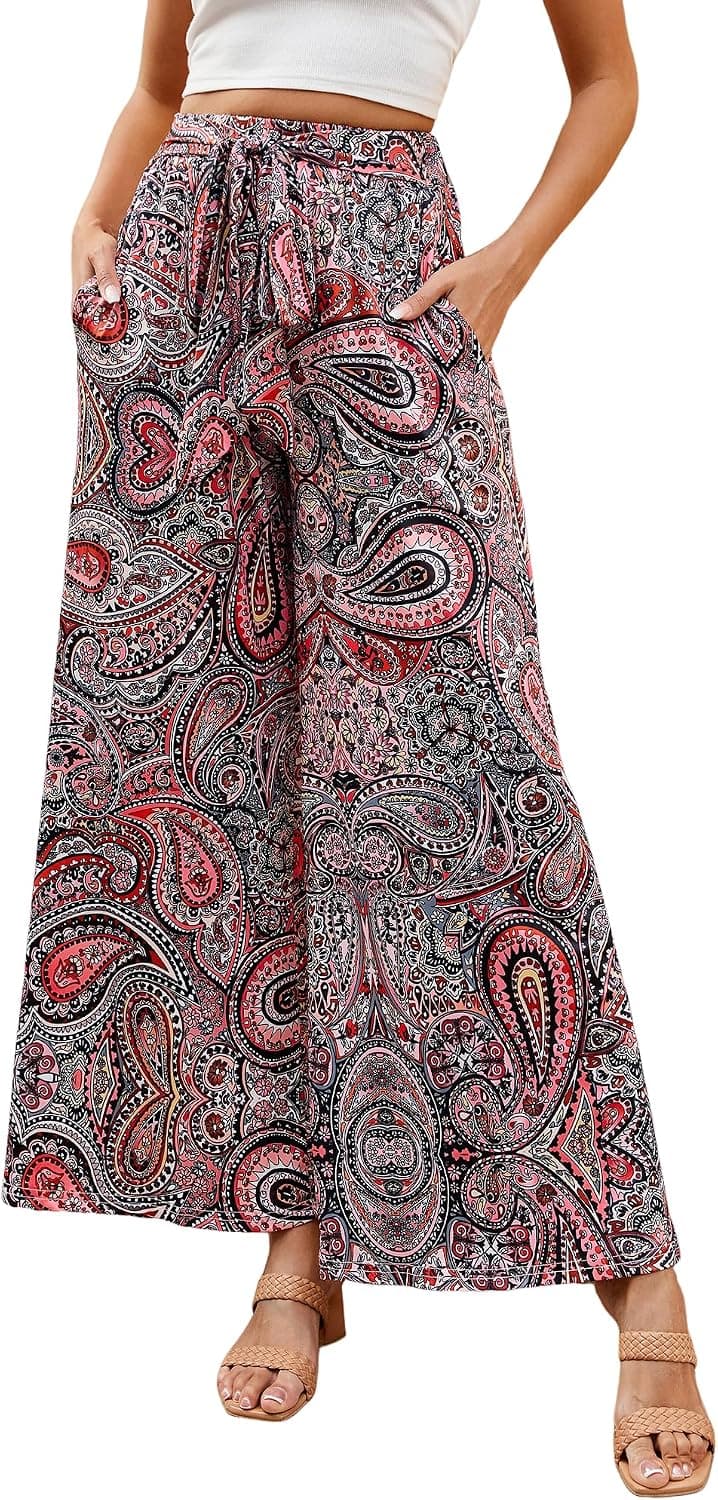 ZAFUL Women's Casual Wide Leg Elastic Waist Drawstring High Waisted Floral Print Palazzo Pant - image 1