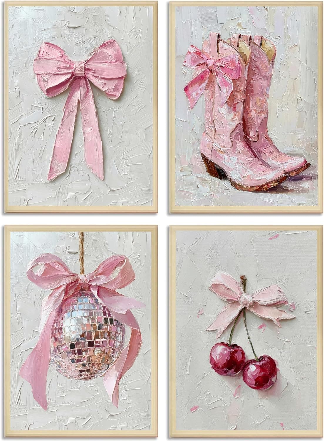4Pcs Pink Trendy Bow Wall Art โ Coquette Fashion 3D Texture Poster (Smaller Size)" - image 1