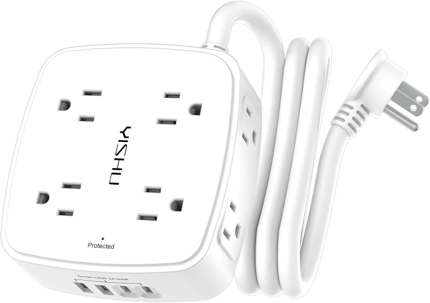 5Ft Surge Protector Power Strip - 8 Widely Outlets with 4 USB Ports, 3 Side Outlet Extender with 5 Feet Extension Cord, Flat Plug, Wall Mount, Desk USB Charging Station, ETL,White - image 1